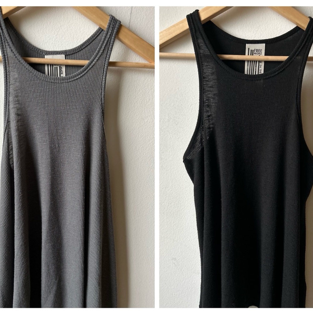 FREE PEOPLE Clean Lines Ribbed Racerback Tank Bundle Gray & Black XS | Set of 2